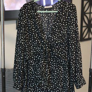 Eloquii Black Polka Dot Balloon Sleeve Wrap Dress
